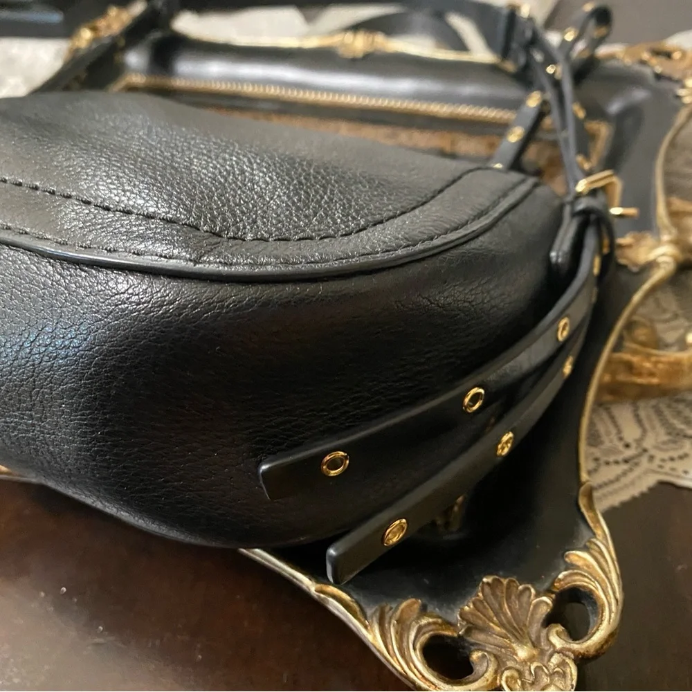 Michael Kors Black Leather Shoulder Bag with Gold Hardware